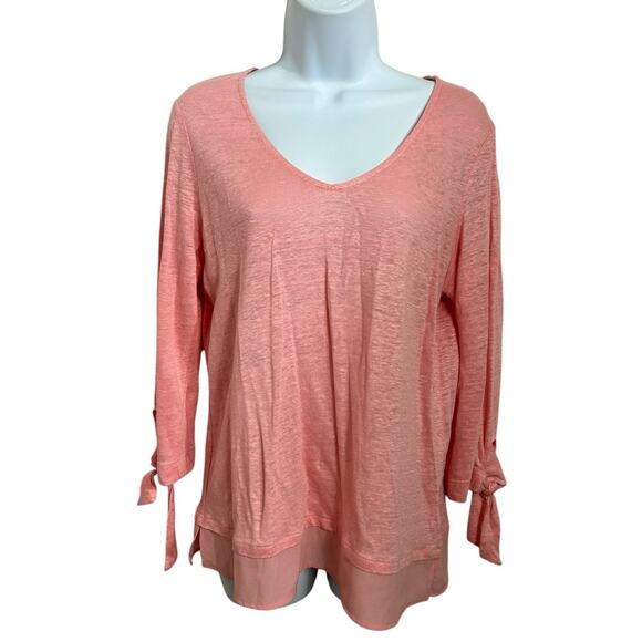 Sanctuary Sylvie V-Neck Pink Top Sz Small Linen Tee 3/4 Tie Sleeve Blouse Shirt - Picture 5 of 5